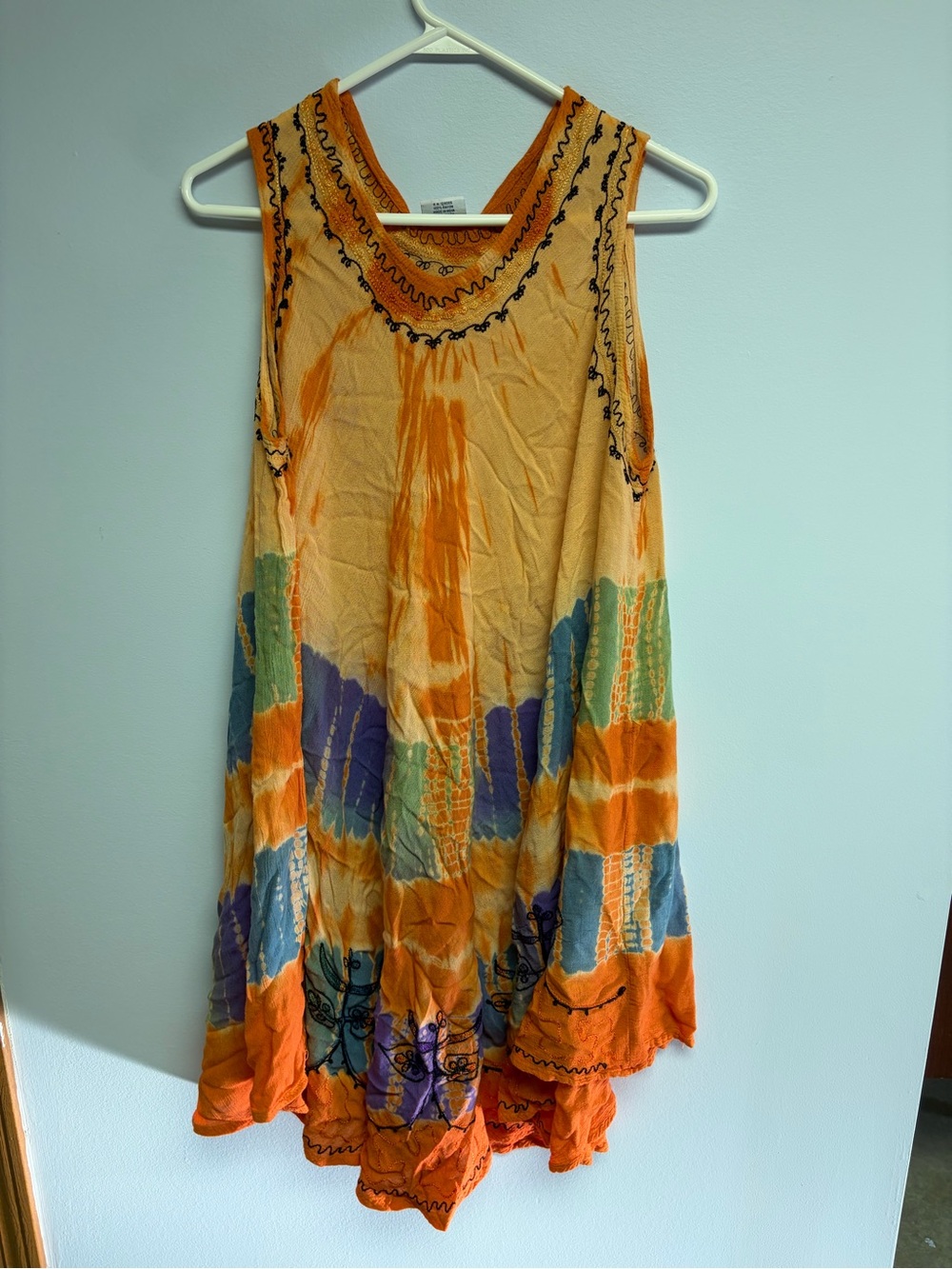 Shoreline Orange Tie-Dye Embroidered Tank Top